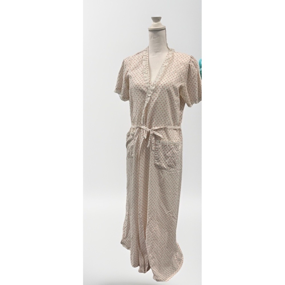 Vtg Womens Nightgown Robe Size L 70s Rose Floral Pink Cottage Accentuette Lanz